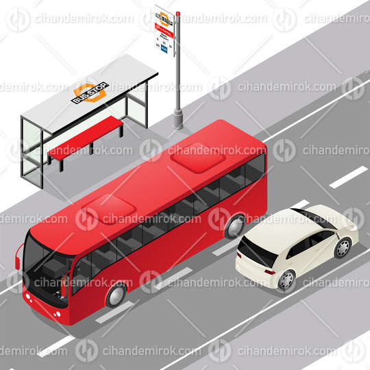 Isometric Bus Stop and Road Facing Right