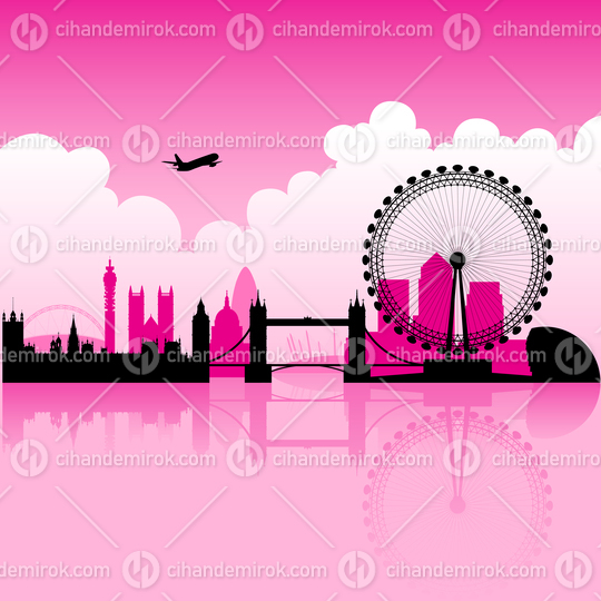 London Landmarks and City Skyline Under a Magenta Colored Sky