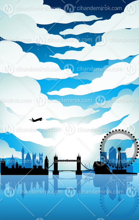 London Landmarks Under a Blue Cloudy Sky with Bright Moon