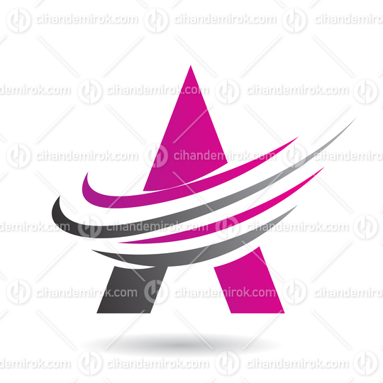 Magenta and Black Abstract Icon of Letter A with Twisting Swoosh Lines 