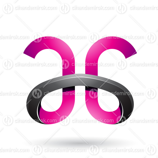 Magenta and Black Bold Curvy Letters A and G Vector Illustration