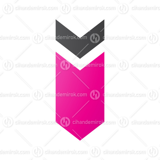 Magenta and Black Down Facing Arrow Shaped Letter I Icon