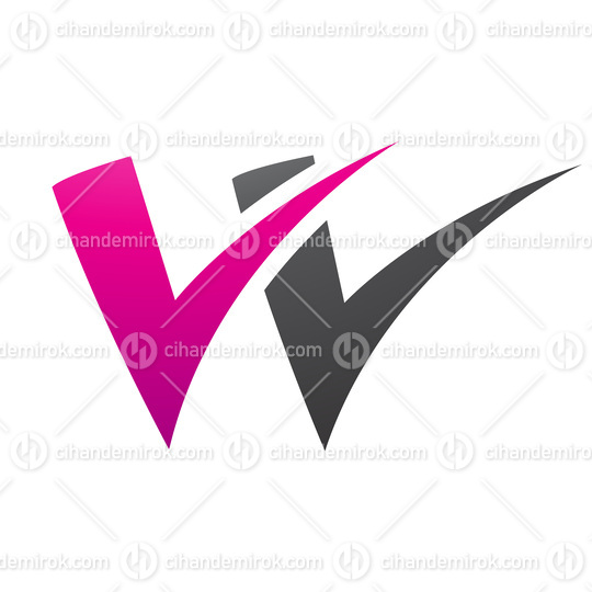 Magenta and Black Tick Shaped Letter W Icon