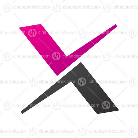 Magenta and Black Tick Shaped Letter X Icon
