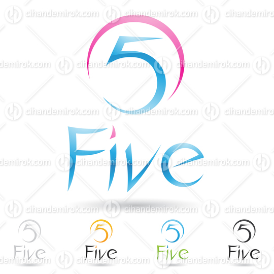 Magenta and Blue Abstract Logo Icon of Number 5 with Thin Spiky Curves 