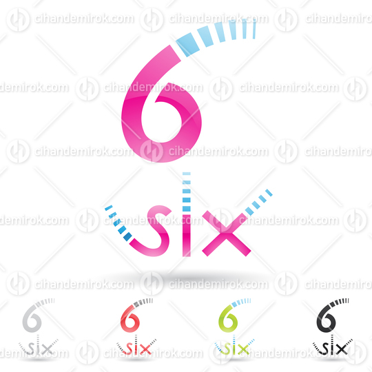 Magenta and Blue Abstract Logo Icon of Number 6 with a Dashed Tail 