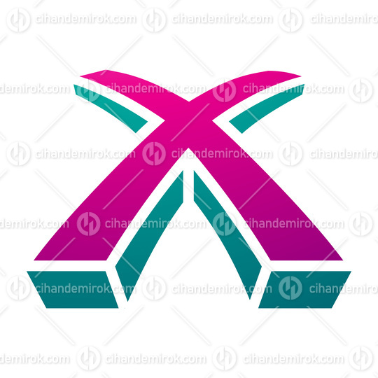 Magenta and Green 3d Shaped Letter X Icon