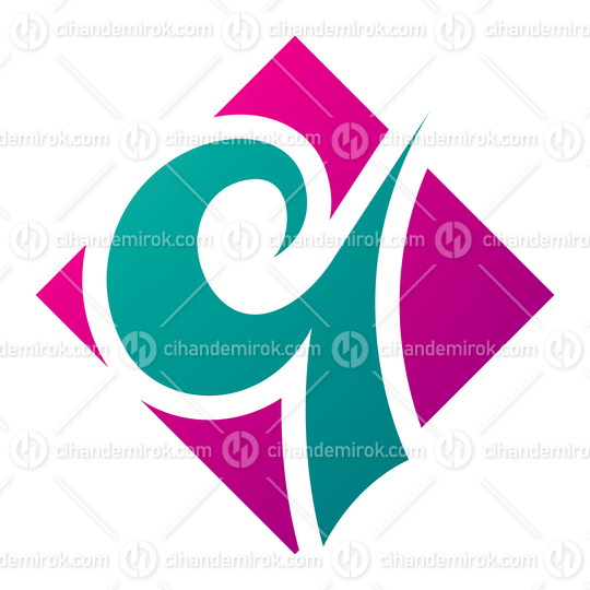 Magenta and Green Diamond Shaped Letter Q Icon