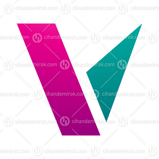 Magenta and Green Geometrical Shaped Letter V Icon