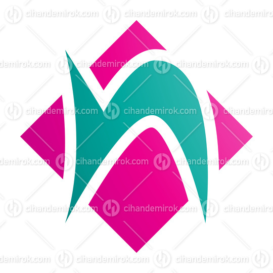 Magenta and Green Letter N Icon with a Square Diamond Shape