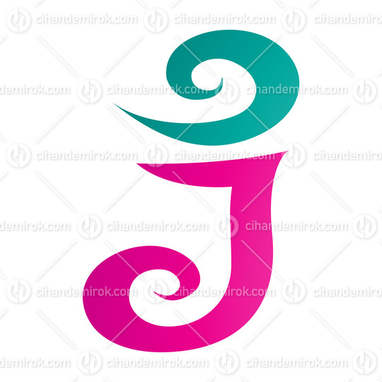 Magenta and Green Swirl Shaped Letter J Icon