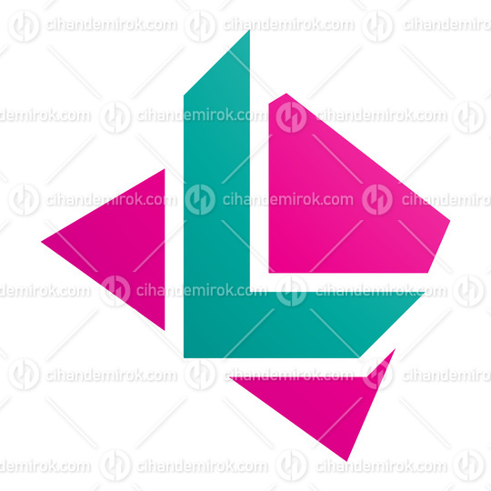 Magenta and Green Trapezium Shaped Letter L Icon