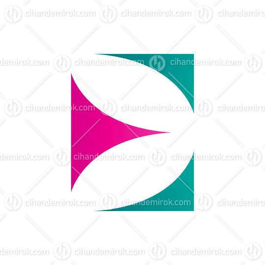 Magenta and Green Uppercase Letter E Icon with Curvy Triangles
