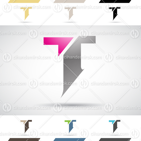 Magenta and Grey Abstract Glossy Logo Icon of Split Shaped Letter T with a Spiky Tail