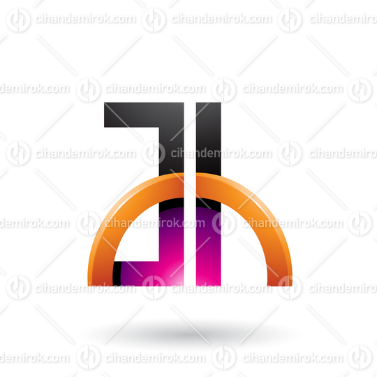 Magenta and Orange Letters A and H with a Glossy Half Circle