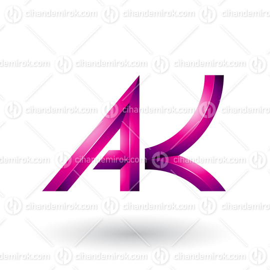 Magenta Bold and Curvy Geometrical Letters A and K