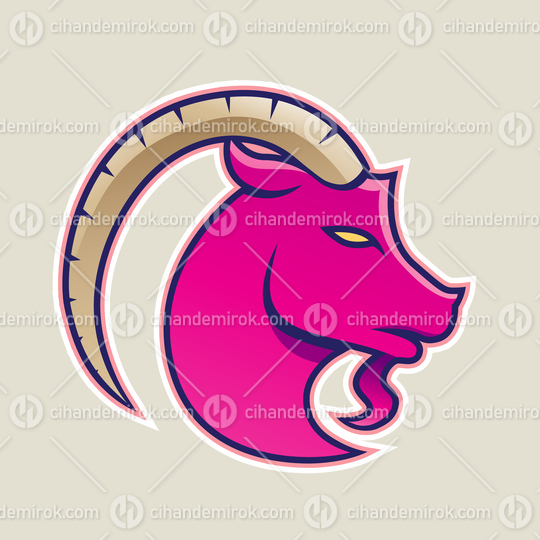 Magenta Goat with a Long Horn Icon Vector Illustration