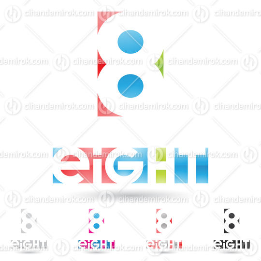 Magenta Green and Blue Abstract Logo Icon of Number 8 with Circles and Triangles