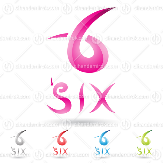 Magenta Shiny Abstract Logo Icon of Number 6 with Spiky Curves