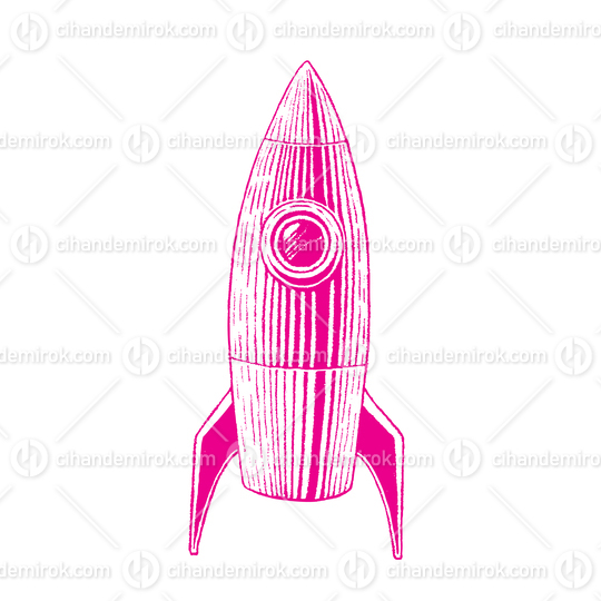Magenta Vectorized Ink Sketch of Rocket Illustration