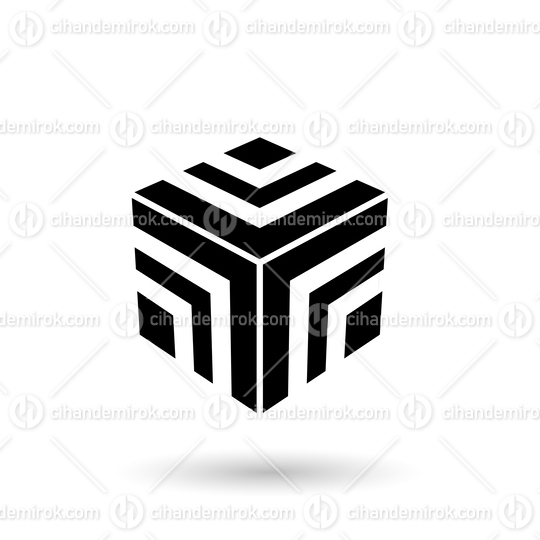 Monochrome Black Striped Cube Vector Illustration