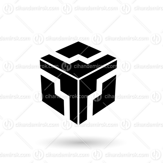 Monochrome Black Zigzag Cube Vector Illustration