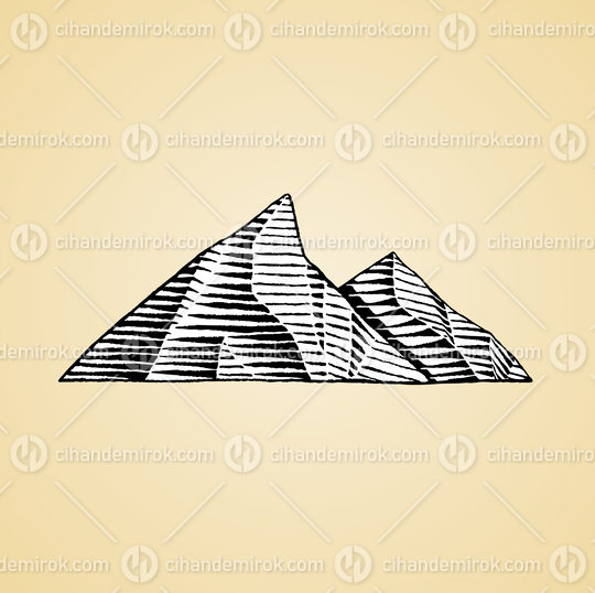 Mountains, Black and White Scratchboard Engraved Vector