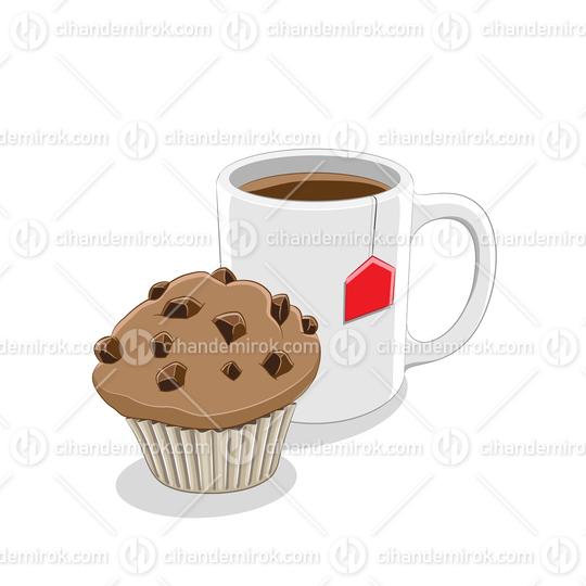Muffin and Coffee Mug Breakfast Vector Illustration