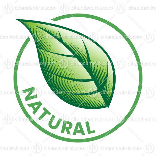 Natural Engraved Round Icon with a Green Leaf - Icon 7