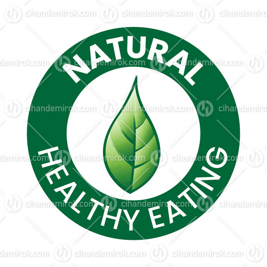 Natural Plant Based Round Icon with an Engraved Green Leaf