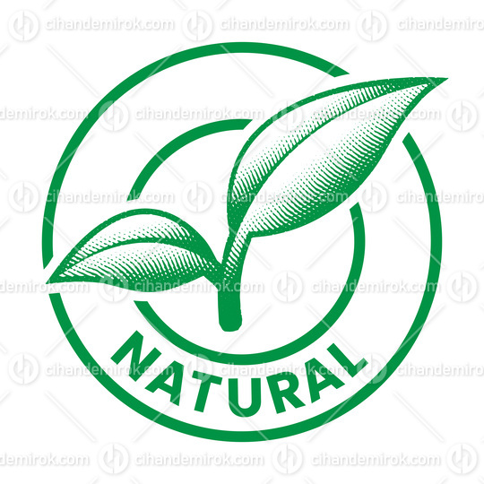 Natural Round Engraved Icon with 2 Green Leaves - Icon 5