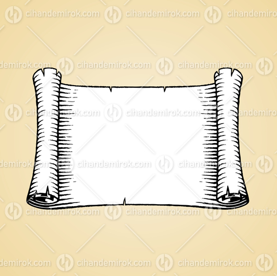 Old Horizontal Thick Banner, Black and White Scratchboard Engraved Vector