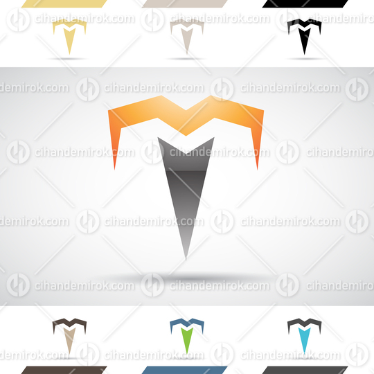 Orange and Black Abstract Glossy Logo Icon of Angled Spiky Letter T