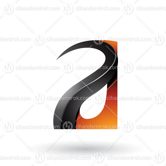 Orange and Black Glossy Curvy Embossed Letter A