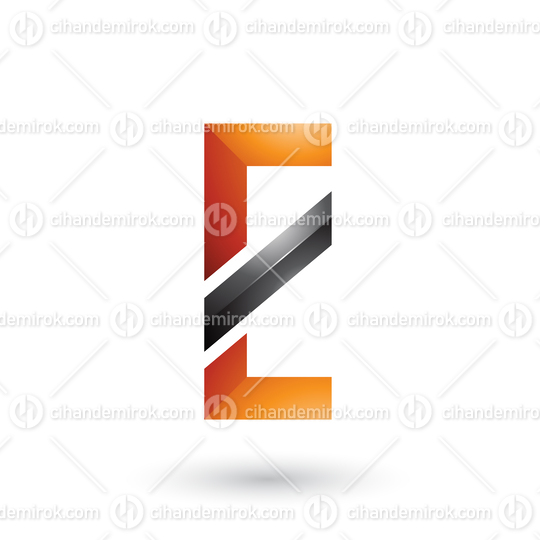 Orange and Black Letter E with a Diagonal Line
