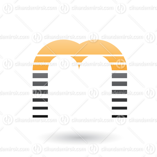 Orange and Black Letter M Icon with Horizontal Stripes