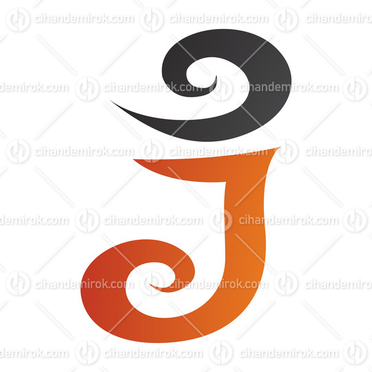 Orange and Black Swirl Shaped Letter J Icon