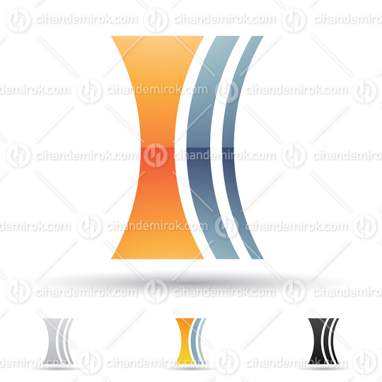 Orange and Blue Abstract Glossy Logo Icon of Letter I with Bowed Stripes