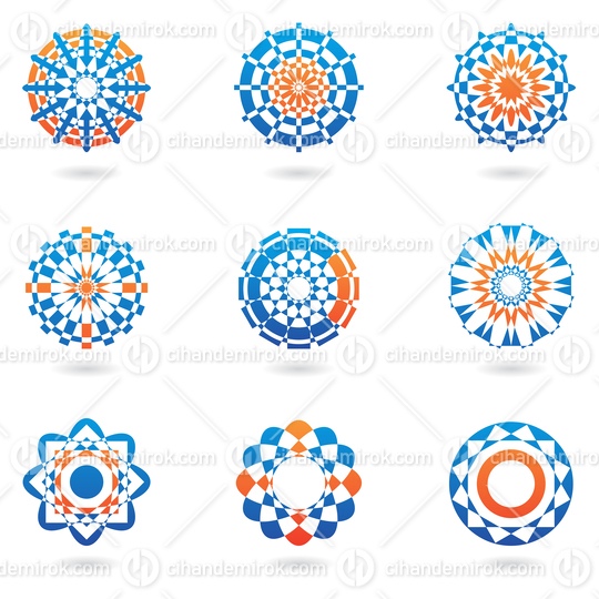 Orange and Blue Abstract Lace Shaped Ornamental Icons