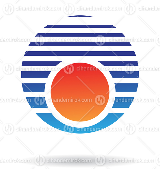 Orange and Blue Abstract Striped Round Sun Like Logo Icon