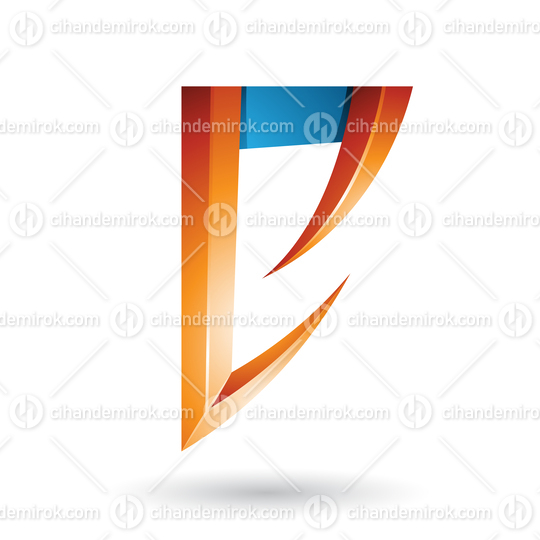 Orange and Blue Arrow Shaped Letter E Vector Illustration