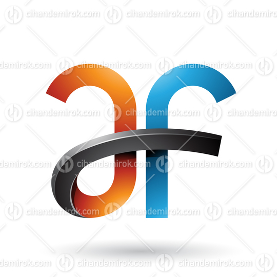Orange and Blue Bold Curvy Letters A and F Vector Illustration