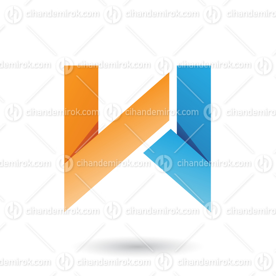 Orange and Blue Folded Paper Letter W Vector Illustration