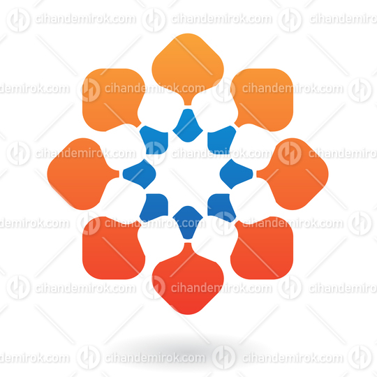 Orange and Blue Ornamental Flower Like Abstract Logo Icon