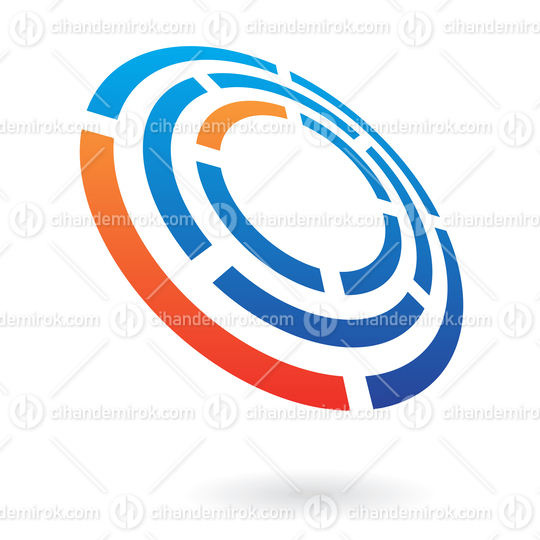 Orange and Blue Split Circles Forming a Round Maze Shape in Perspective 