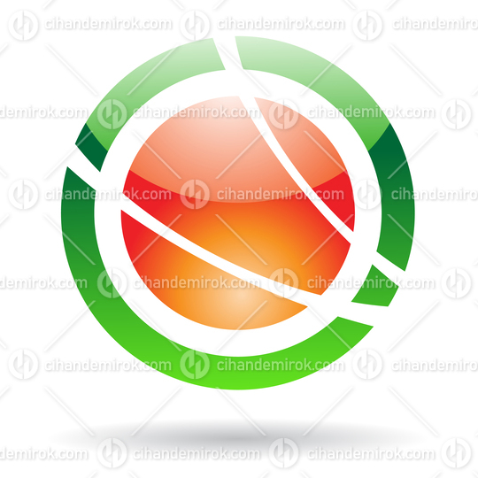 Orange and Green Glossy Orbit Like Abstract Logo Icon