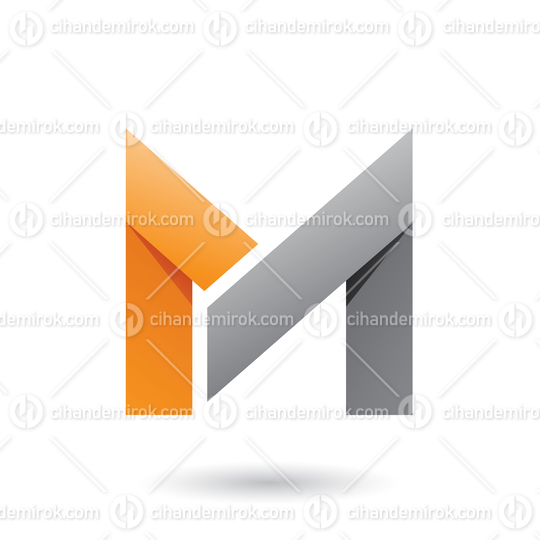 Orange and Grey Folded Paper Letter M Vector Illustration