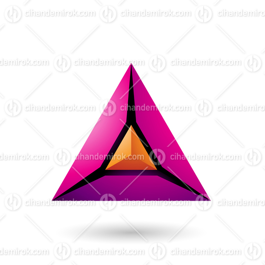Orange and Magenta 3d Pyramid Icon Vector Illustration
