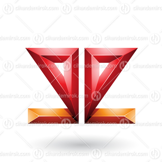 Orange and Red 3d Geometrical Double Sided Embossed Letter E