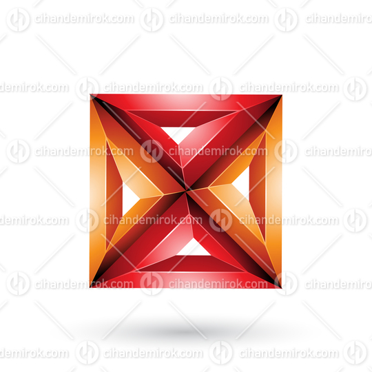 Orange and Red 3d Geometrical Embossed Square and Triangle X Shape